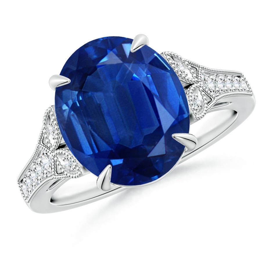 12x10mm AAA Aeon Vintage Inspired Oval Sapphire Solitaire Engagement Ring with Milgrain in White Gold 