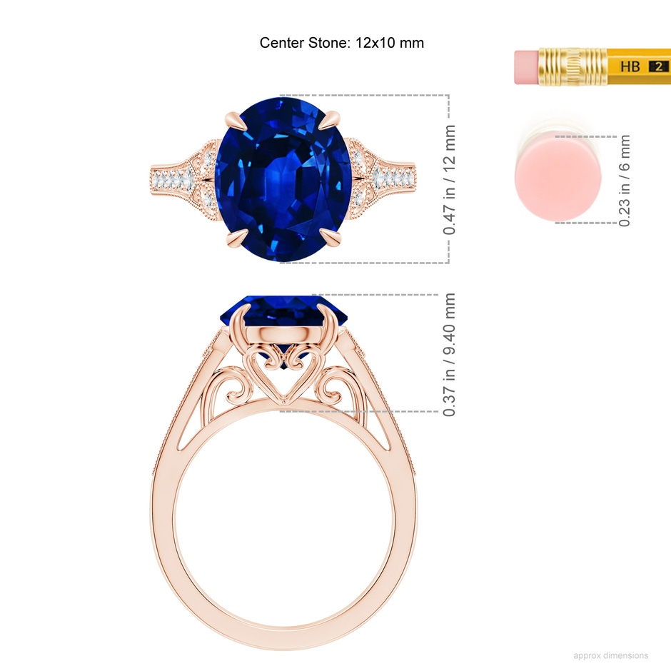 12x10mm AAAA Aeon Vintage Inspired Oval Sapphire Solitaire Engagement Ring with Milgrain in 18K Rose Gold ruler