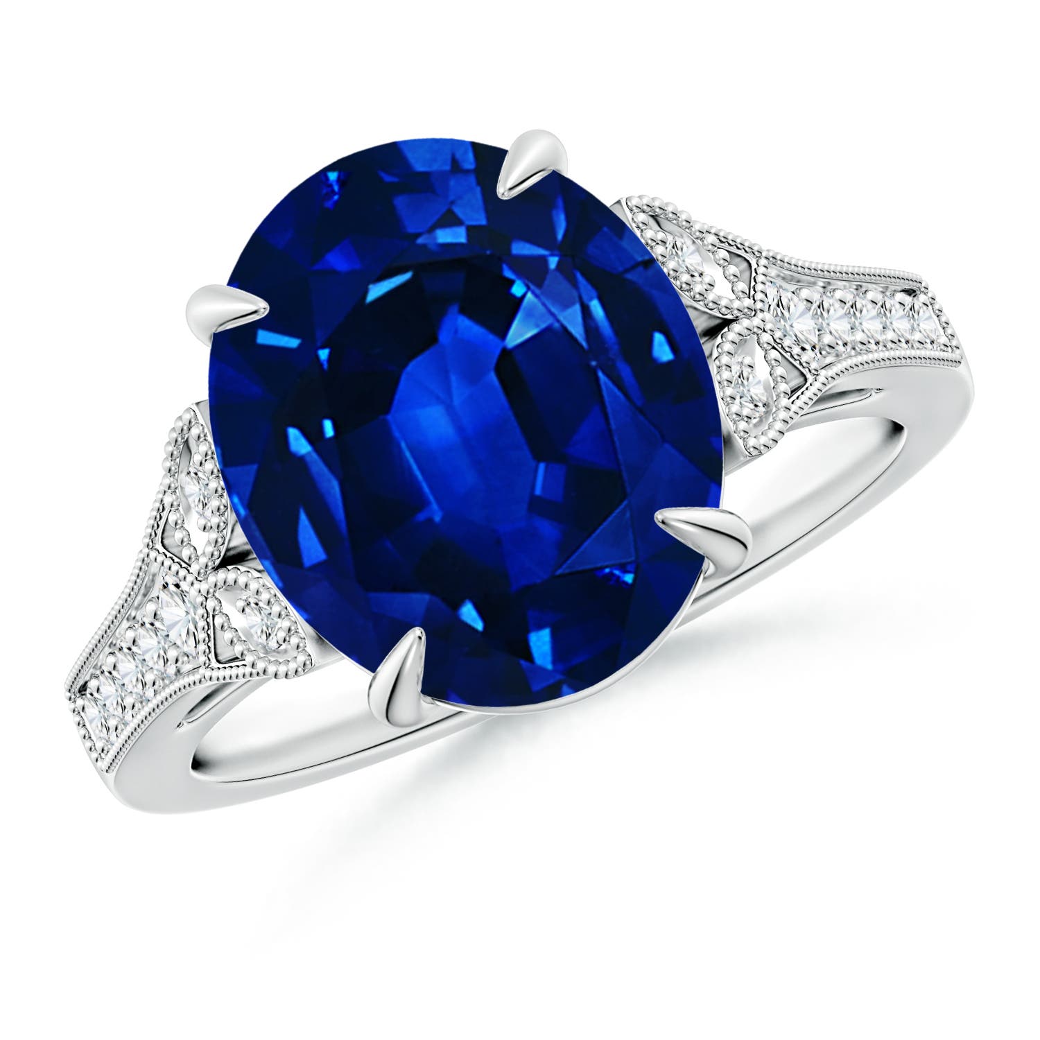 12x10mm AAAA Aeon Vintage Inspired Oval Sapphire Solitaire Engagement Ring with Milgrain in 18CT White Gold