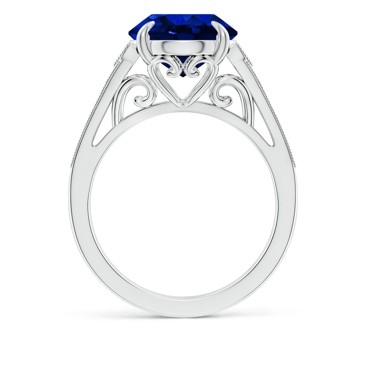 12x10mm AAAA Aeon Vintage Inspired Oval Sapphire Solitaire Engagement Ring with Milgrain in 18K White Gold