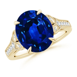 12x10mm Lab-Grown Aeon Vintage Inspired Oval Sapphire Solitaire Engagement Ring with Milgrain in 18K Yellow Gold