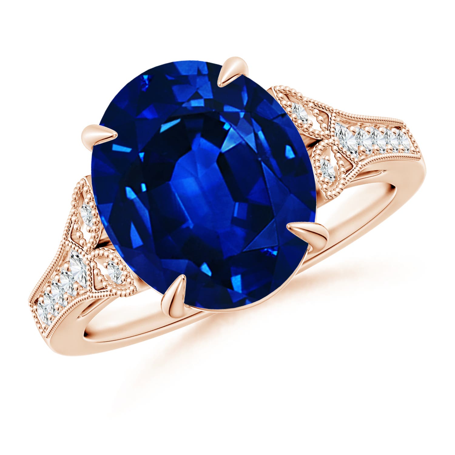12x10mm AAAA Aeon Vintage Inspired Oval Sapphire Solitaire Engagement Ring with Milgrain in Rose Gold