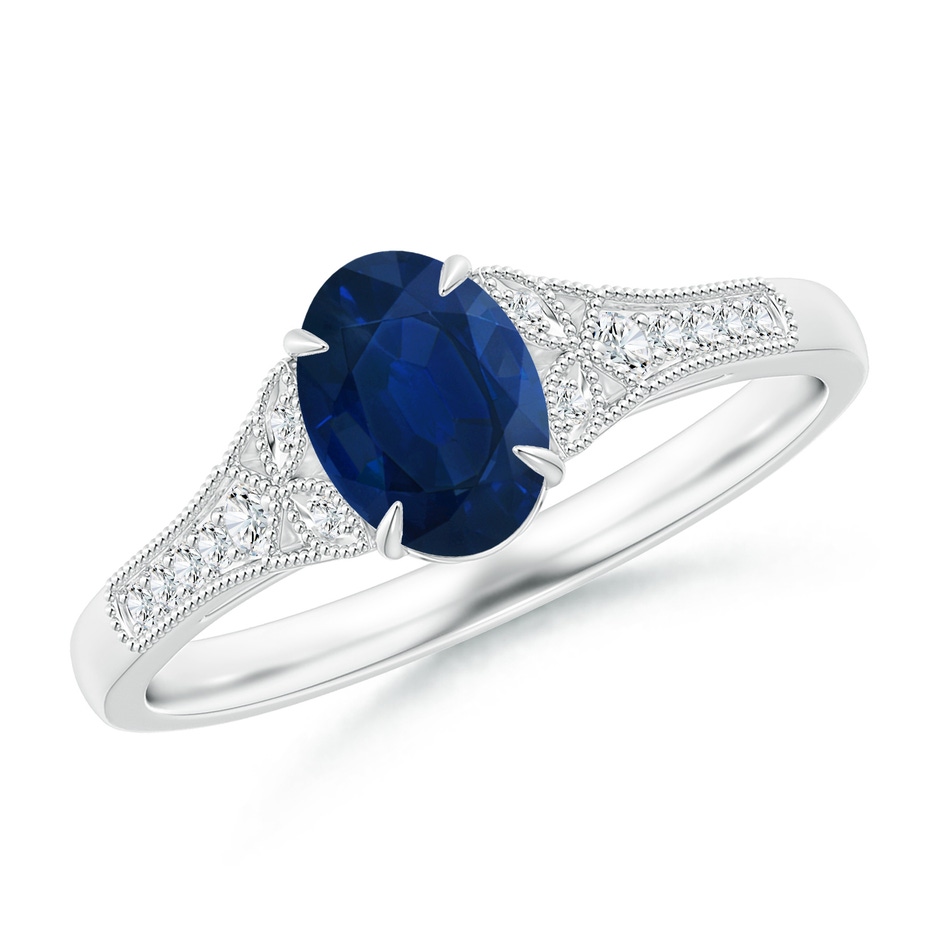 7x5mm AA Aeon Vintage Inspired Oval Sapphire Solitaire Engagement Ring with Milgrain in White Gold 