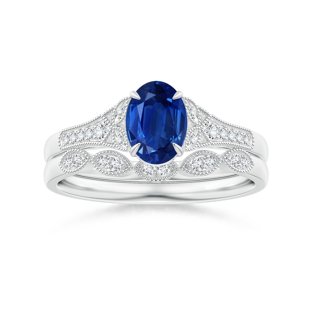 7x5mm AAA Aeon Vintage Inspired Oval Sapphire Solitaire Engagement Ring with Milgrain in White Gold Side 499