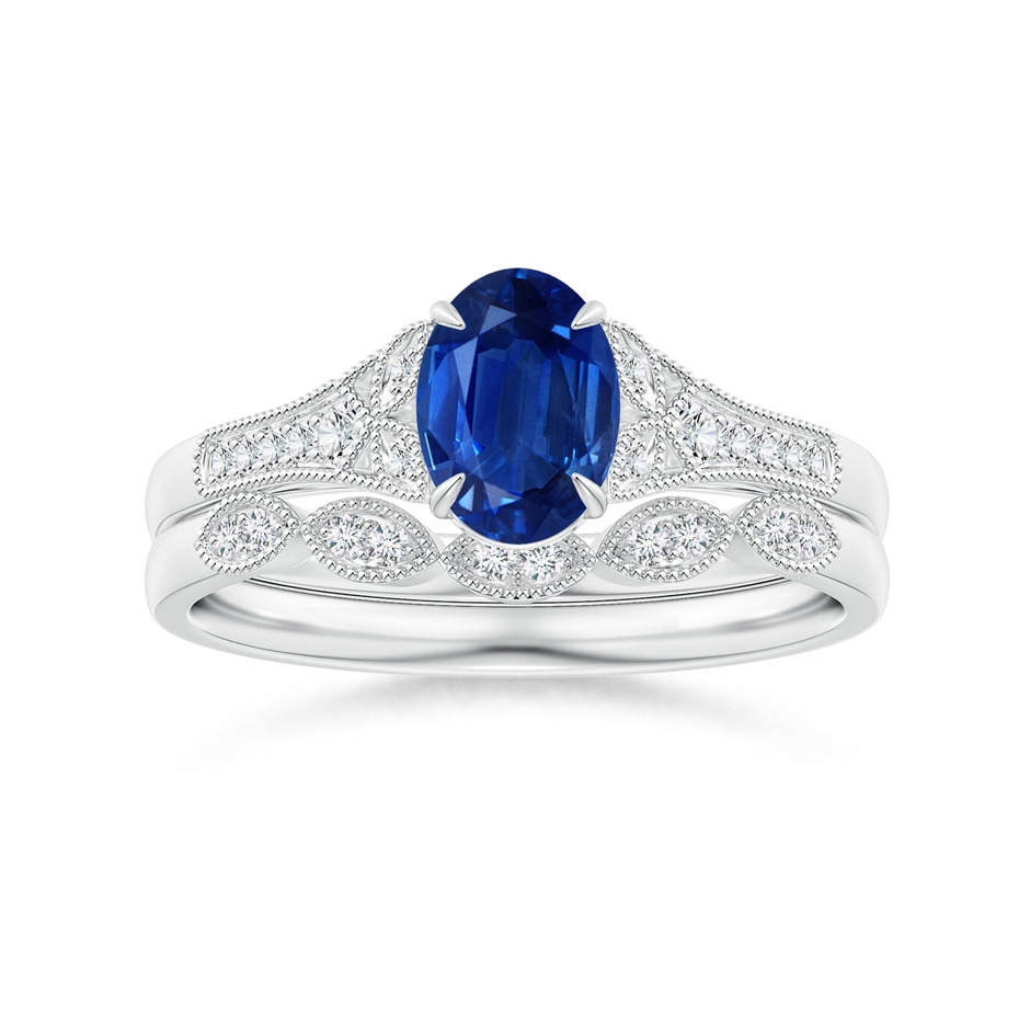 7x5mm AAA Aeon Vintage Inspired Oval Sapphire Solitaire Engagement Ring with Milgrain in White Gold side 499