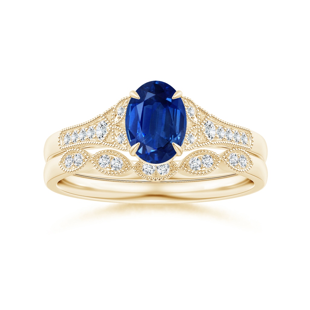 7x5mm AAA Aeon Vintage Inspired Oval Sapphire Solitaire Engagement Ring with Milgrain in Yellow Gold Side 499