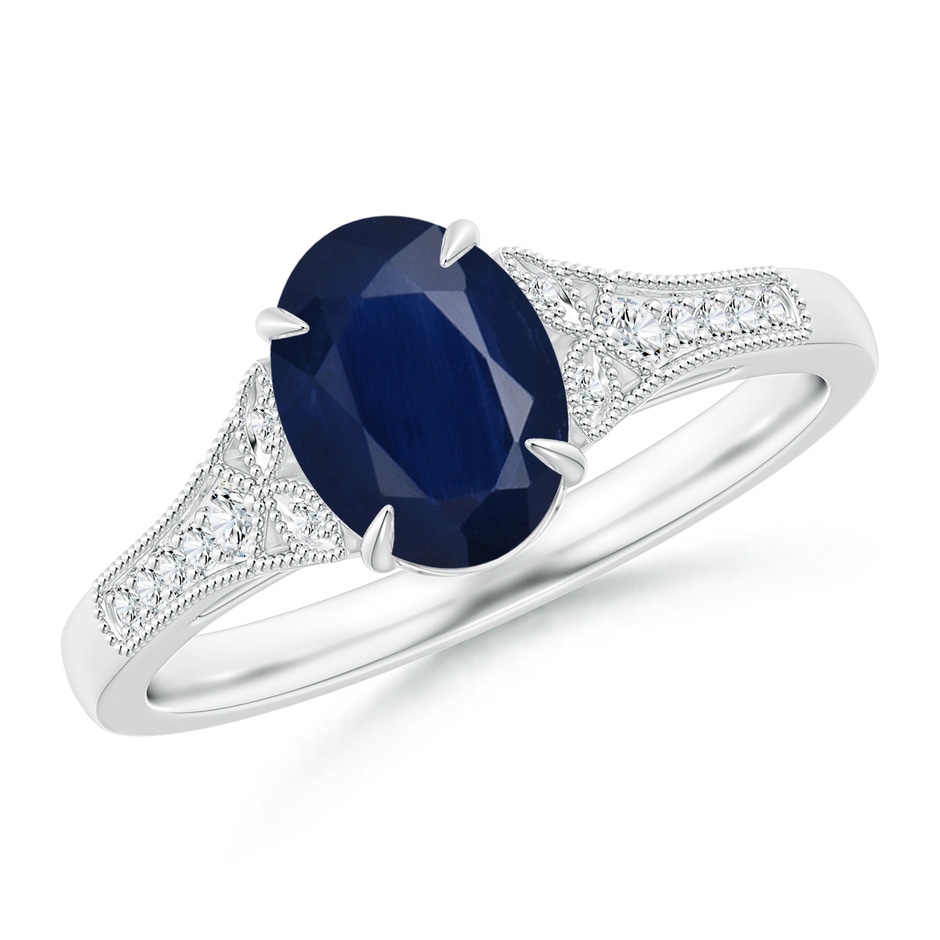 8x6mm A Aeon Vintage Inspired Oval Sapphire Solitaire Engagement Ring with Milgrain in White Gold 