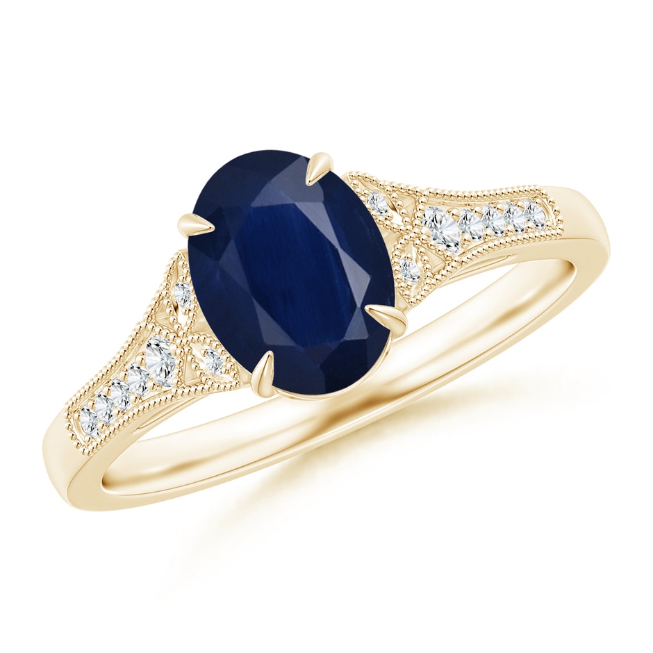 8x6mm A Aeon Vintage Inspired Oval Sapphire Solitaire Engagement Ring with Milgrain in Yellow Gold 