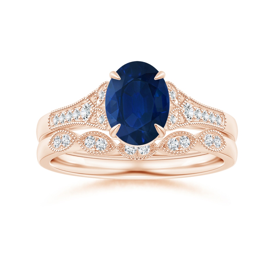 8x6mm AA Aeon Vintage Inspired Oval Sapphire Solitaire Engagement Ring with Milgrain in Rose Gold side 499