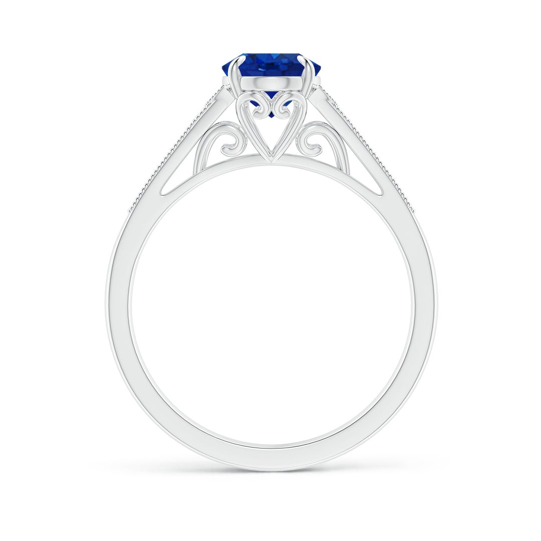 8x6mm AAA Aeon Vintage Inspired Oval Sapphire Solitaire Engagement Ring with Milgrain in 18K White Gold - side 3