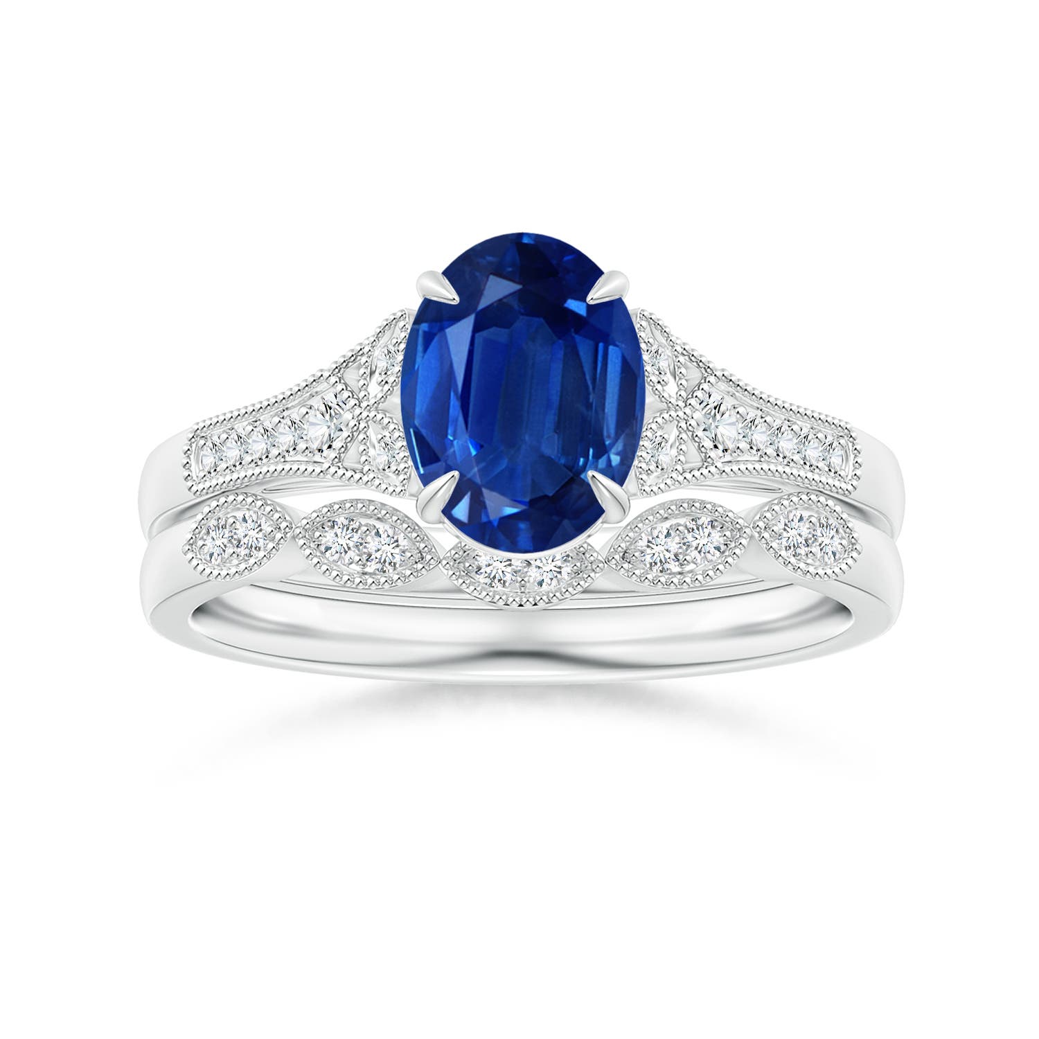 8x6mm AAA Aeon Vintage Inspired Oval Sapphire Solitaire Engagement Ring with Milgrain in 18CT White Gold - side 6