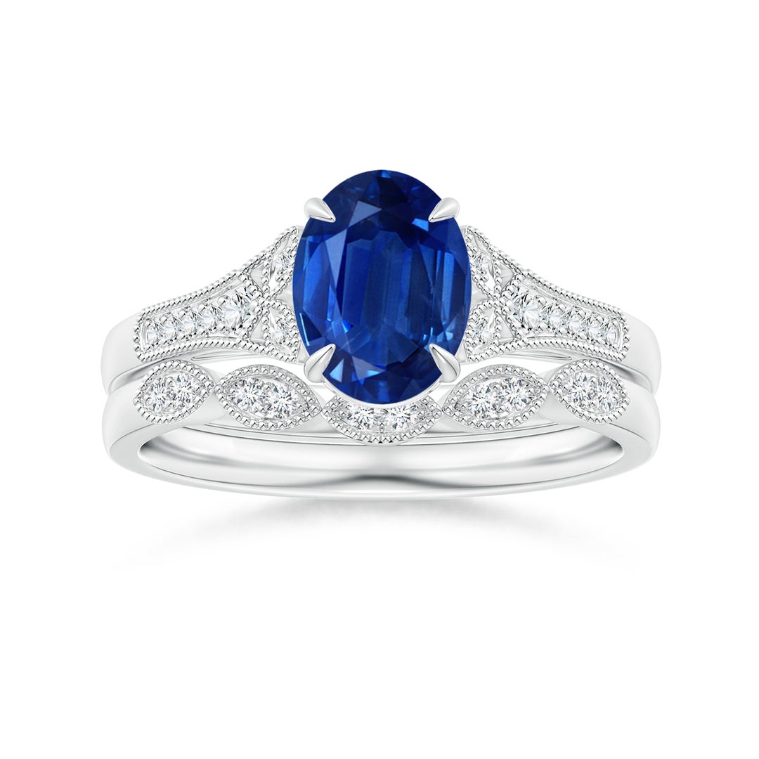 8x6mm AAA Aeon Vintage Inspired Oval Sapphire Solitaire Engagement Ring with Milgrain in 18K White Gold - side 6