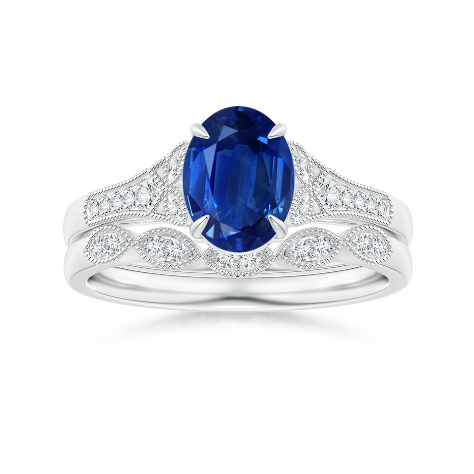 8x6mm AAA Aeon Vintage Inspired Oval Sapphire Solitaire Engagement Ring with Milgrain in 18K White Gold side 499