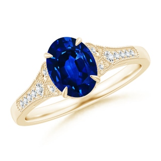 8x6mm Lab-Grown Aeon Vintage Inspired Oval Sapphire Solitaire Engagement Ring with Milgrain in 10K Yellow Gold