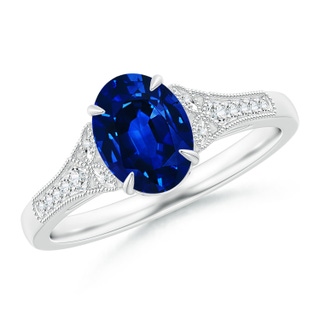 8x6mm AAAA Aeon Vintage Inspired Oval Sapphire Solitaire Engagement Ring with Milgrain in White Gold