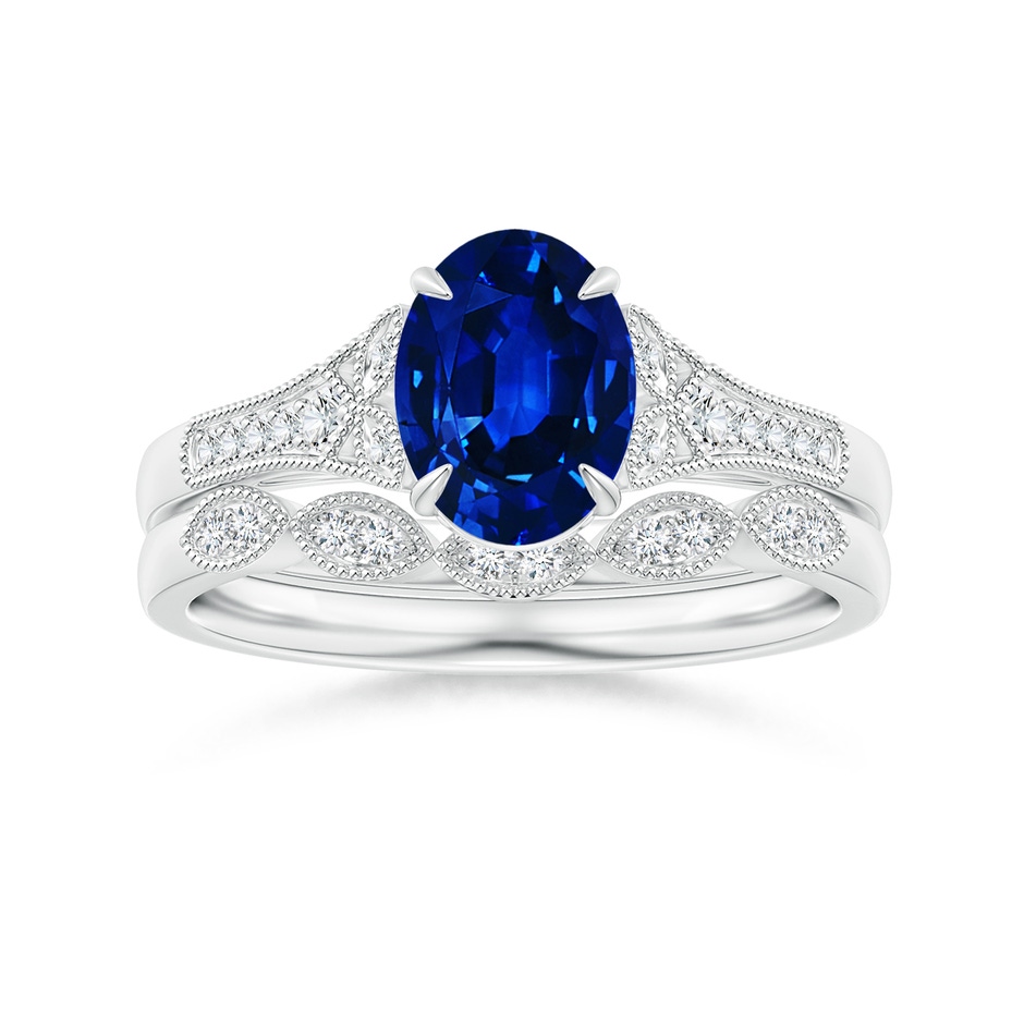 8x6mm AAAA Aeon Vintage Inspired Oval Sapphire Solitaire Engagement Ring with Milgrain in White Gold side 499