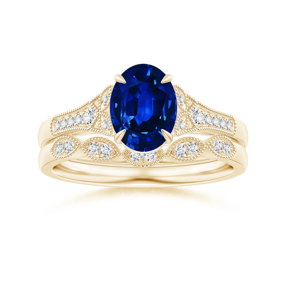 8x6mm AAAA Aeon Vintage Inspired Oval Sapphire Solitaire Engagement Ring with Milgrain in Yellow Gold side 499