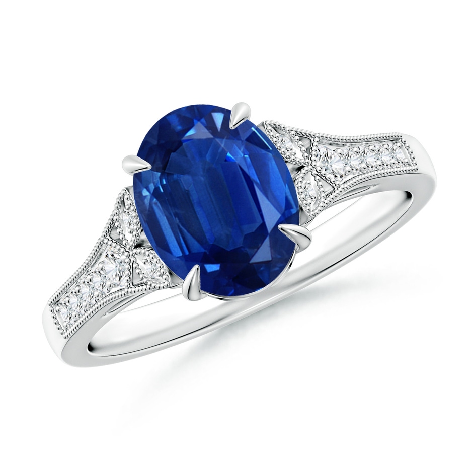 9x7mm AAA Aeon Vintage Inspired Oval Sapphire Solitaire Engagement Ring with Milgrain in White Gold 