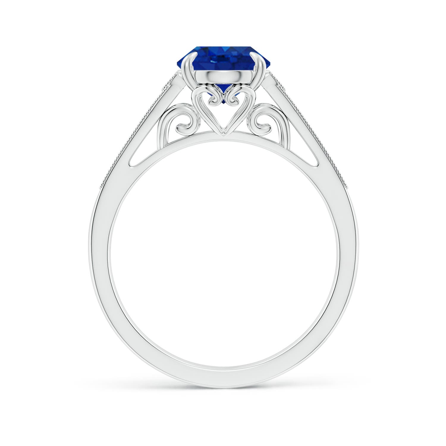 9x7mm AAA Aeon Vintage Inspired Oval Sapphire Solitaire Engagement Ring with Milgrain in White Gold
