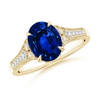 9x7mm Lab-Grown Aeon Vintage Inspired Oval Sapphire Solitaire Engagement Ring with Milgrain in 10K Yellow Gold