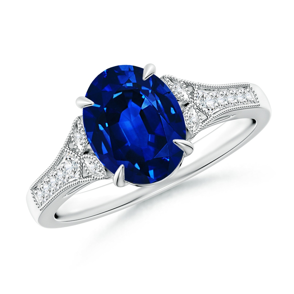 9x7mm Lab-Grown Aeon Vintage Inspired Oval Sapphire Solitaire Engagement Ring with Milgrain in White Gold