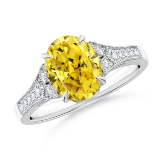 9x7mm AAAA Aeon Vintage Inspired Oval Fancy Intense Yellow Diamond Solitaire Engagement Ring with Milgrain in S999 Silver