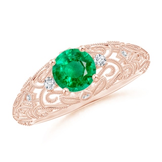 6mm AAA Aeon Vintage Style Solitaire Emerald Filigree Engagement Ring in 18K Rose Gold