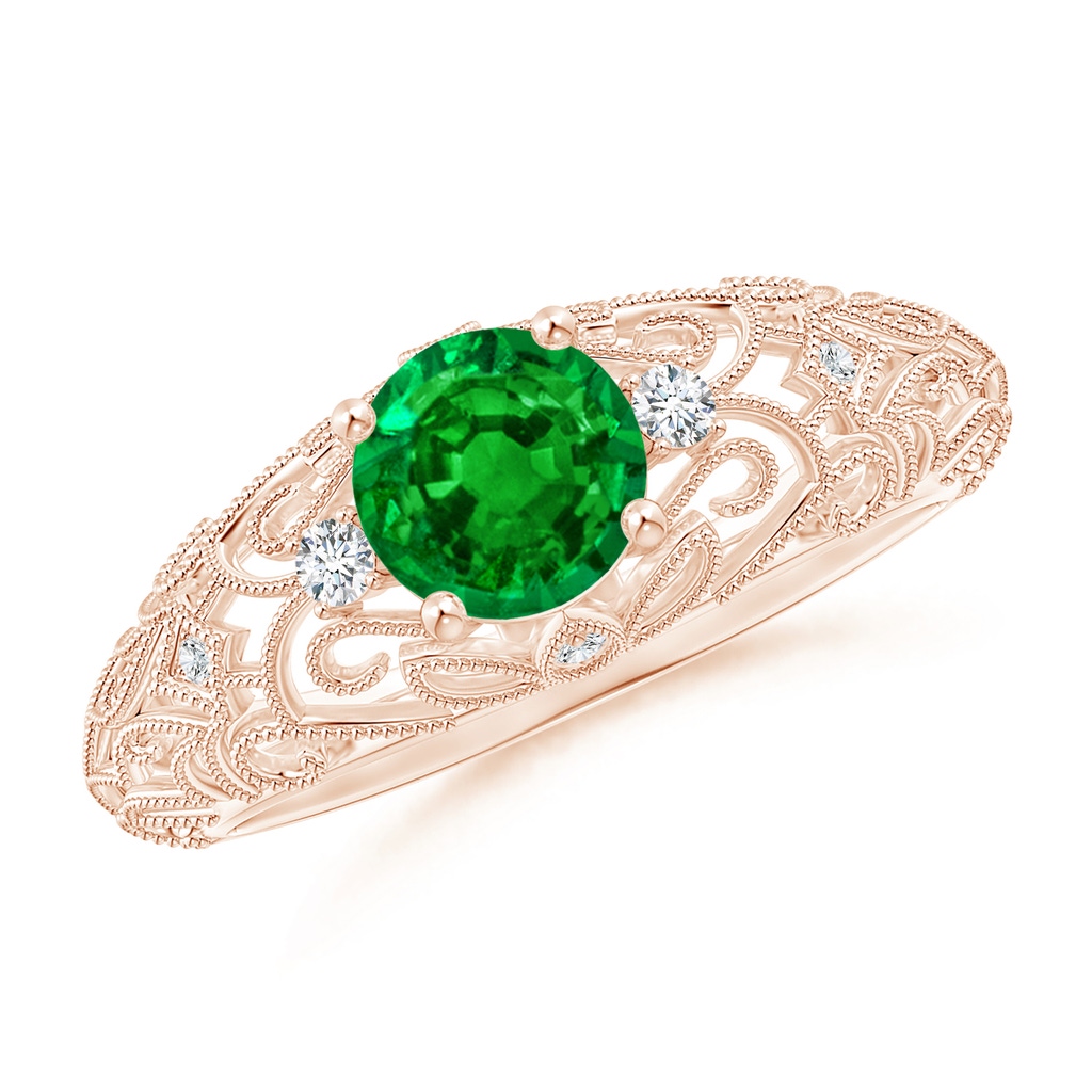 6mm AAAA Aeon Vintage Style Solitaire Emerald Filigree Engagement Ring in Rose Gold