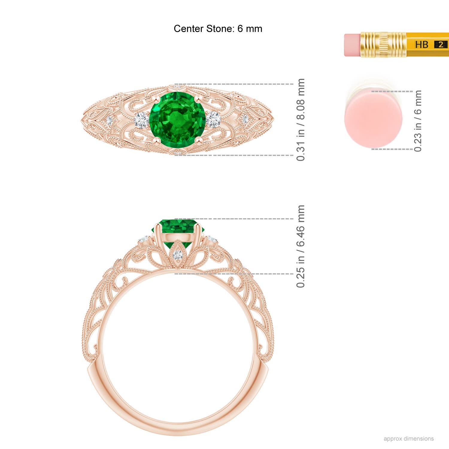 AAAA - Emerald / 0.82 CT / 14 KT Rose Gold