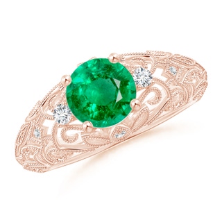 7mm AAA Aeon Vintage Style Solitaire Emerald Filigree Engagement Ring in 18K Rose Gold