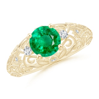 7mm AAA Aeon Vintage Style Solitaire Emerald Filigree Engagement Ring in 18K Yellow Gold