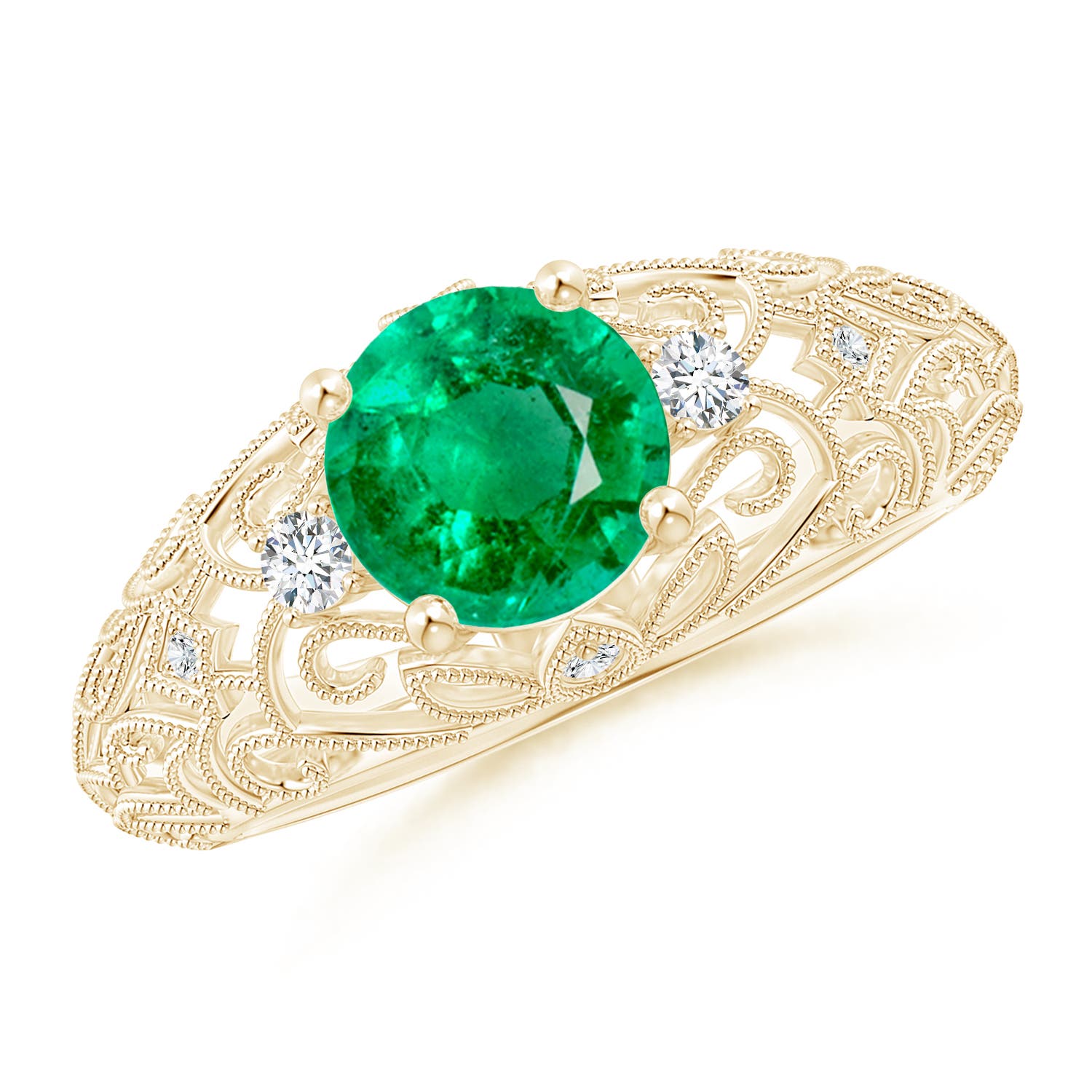Aeon Vintage Style Solitaire Emerald Filigree Engagement Ring