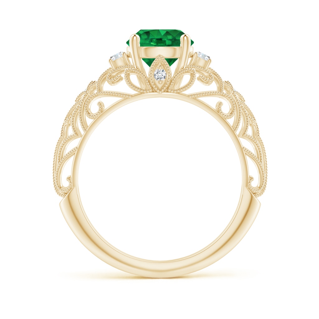 7mm AAA Aeon Vintage Style Solitaire Emerald Filigree Engagement Ring in Yellow Gold Side-1