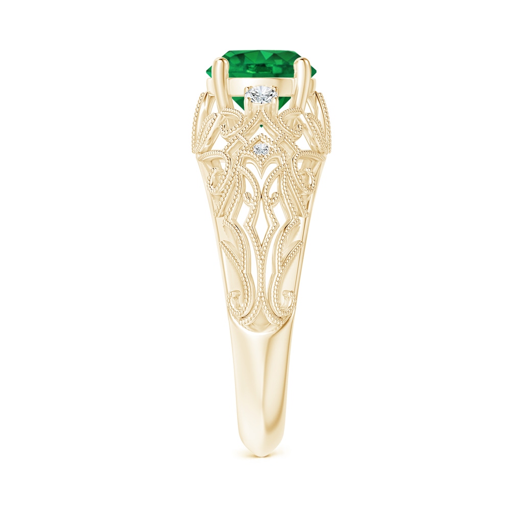 7mm AAA Aeon Vintage Style Solitaire Emerald Filigree Engagement Ring in Yellow Gold Side-2