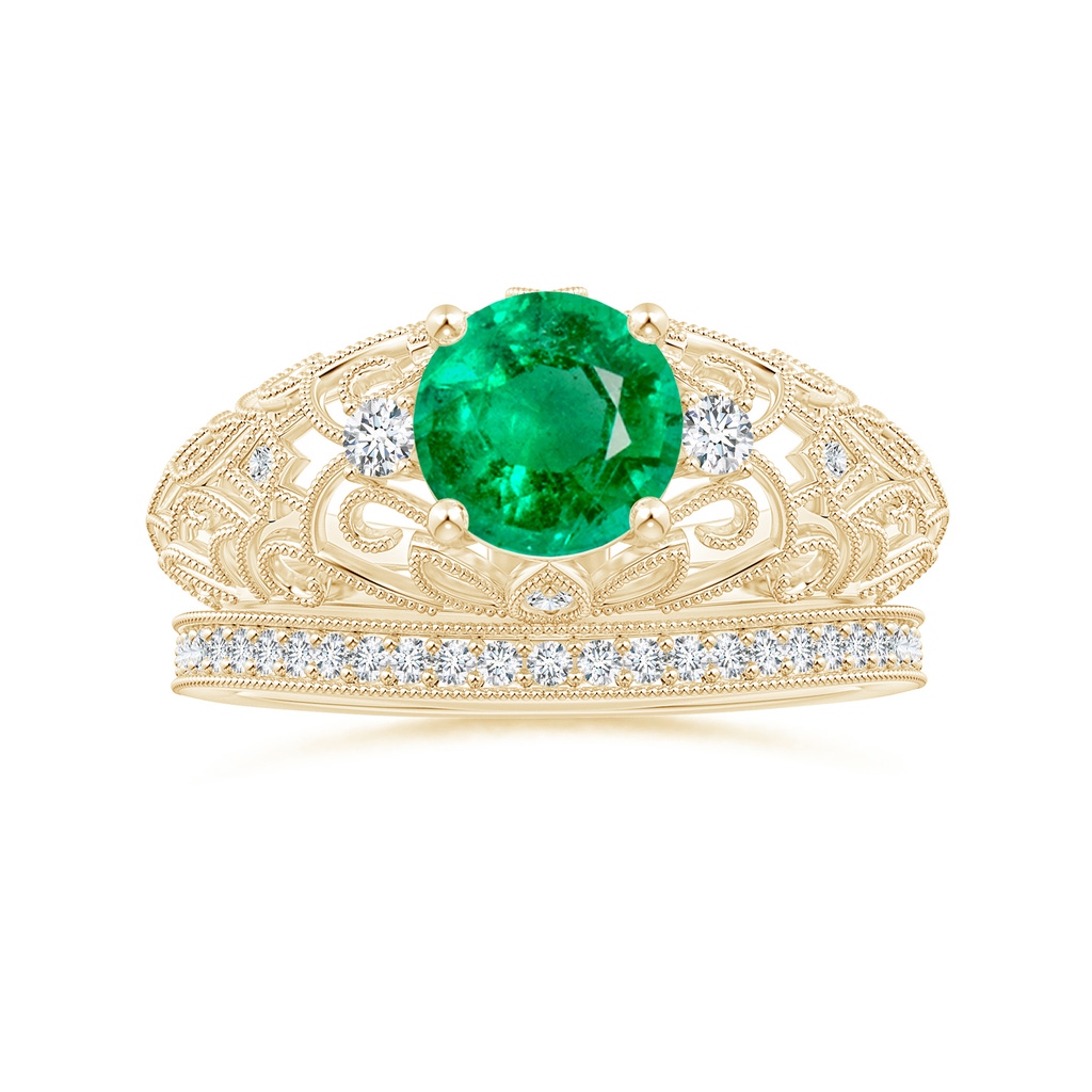 7mm AAA Aeon Vintage Style Solitaire Emerald Filigree Engagement Ring in Yellow Gold Side-3