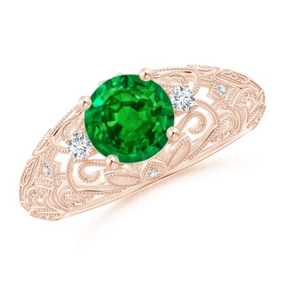 7mm AAAA Aeon Vintage Style Solitaire Emerald Filigree Engagement Ring in 10K Rose Gold