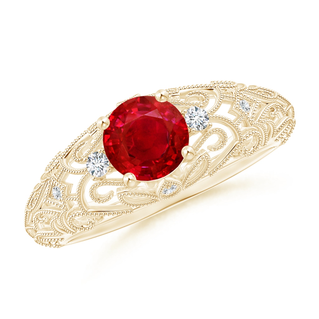 6mm AAA Aeon Vintage Style Solitaire Ruby Filigree Engagement Ring in Yellow Gold