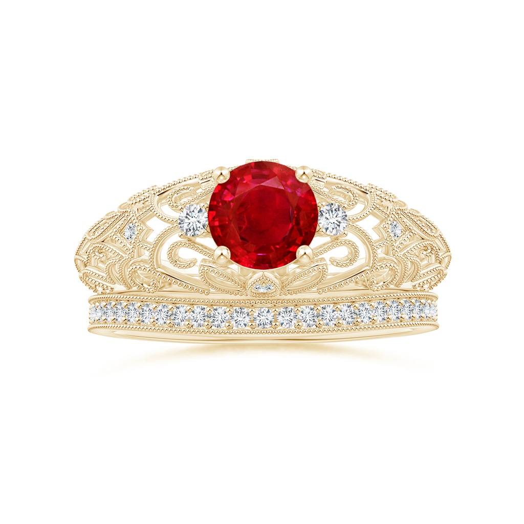 6mm AAA Aeon Vintage Style Solitaire Ruby Filigree Engagement Ring in Yellow Gold Side-3