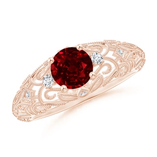 6mm AAAA Aeon Vintage Style Solitaire Ruby Filigree Engagement Ring in Rose Gold