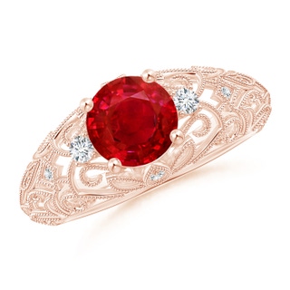 7mm AAA Aeon Vintage Style Solitaire Ruby Filigree Engagement Ring in 18K Rose Gold