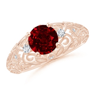 7mm AAAA Aeon Vintage Style Solitaire Ruby Filigree Engagement Ring in Rose Gold