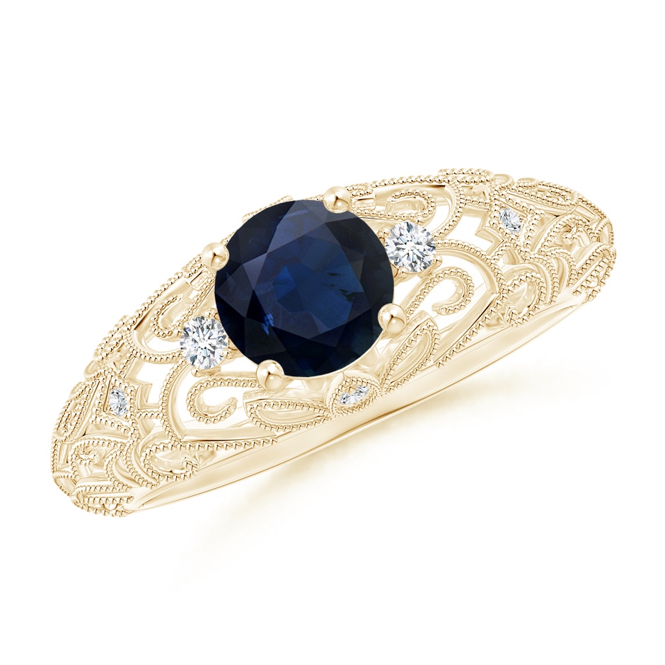 6mm A Aeon Vintage Style Solitaire Sapphire Filigree Engagement Ring in Yellow Gold 