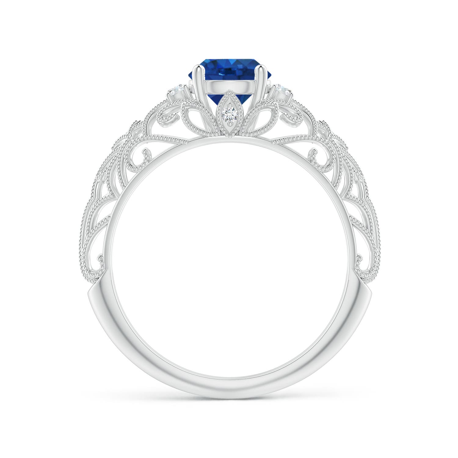 6mm AAA Aeon Vintage Style Solitaire Sapphire Filigree Engagement Ring in 18K White Gold