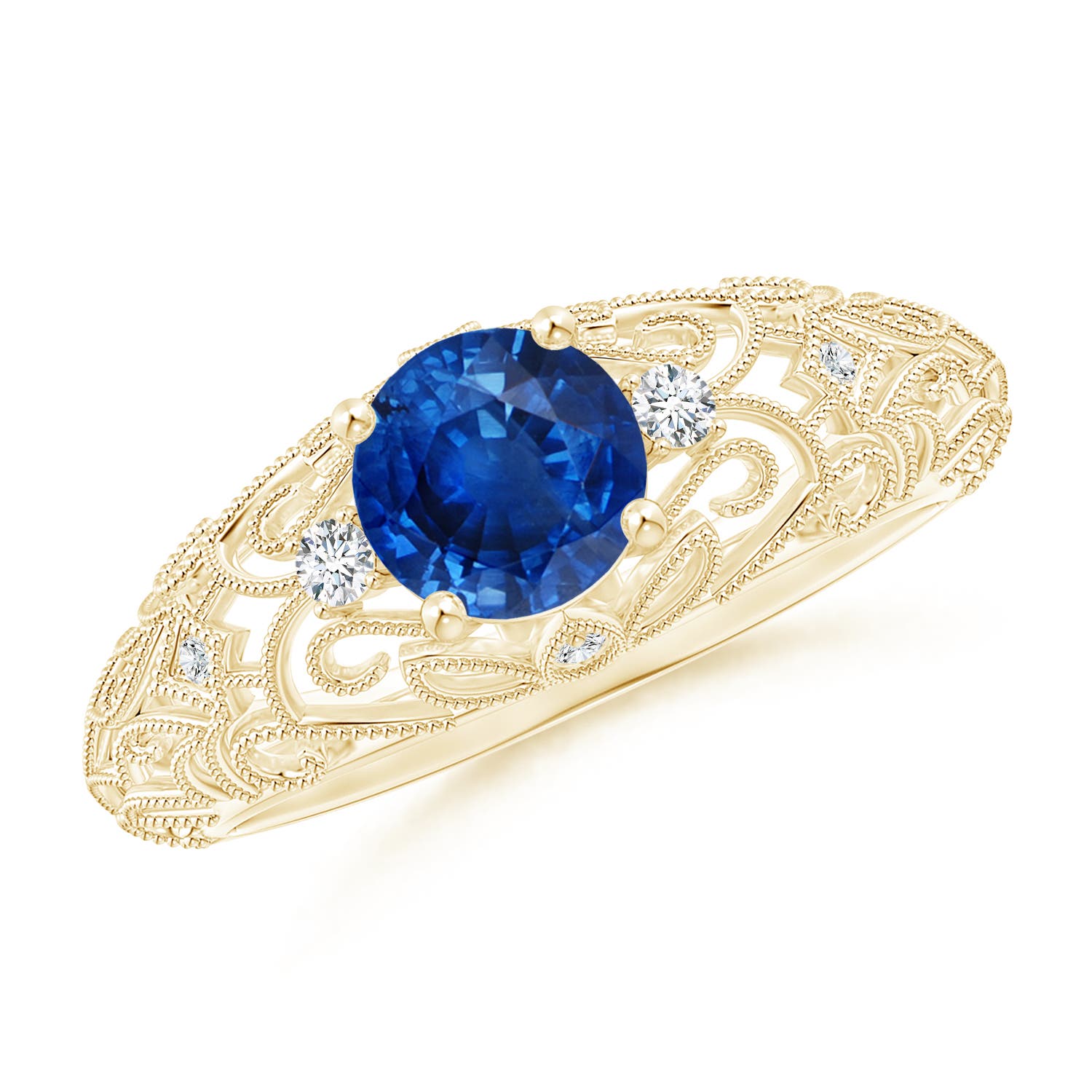 6mm AAA Aeon Vintage Style Solitaire Sapphire Filigree Engagement Ring in 18K Yellow Gold