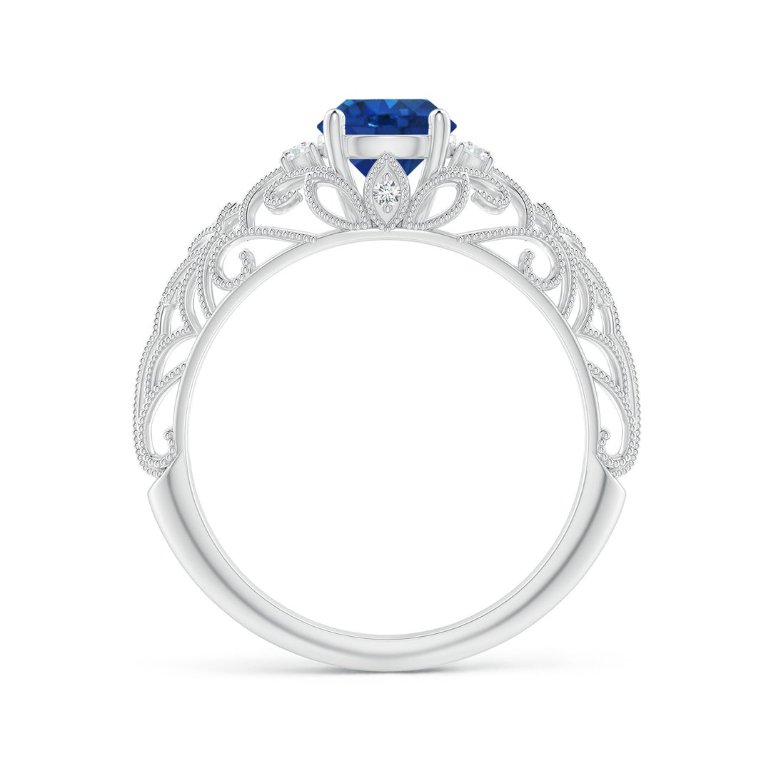 6mm AAA Aeon Vintage Style Solitaire Sapphire Filigree Engagement Ring in White Gold - side 2
