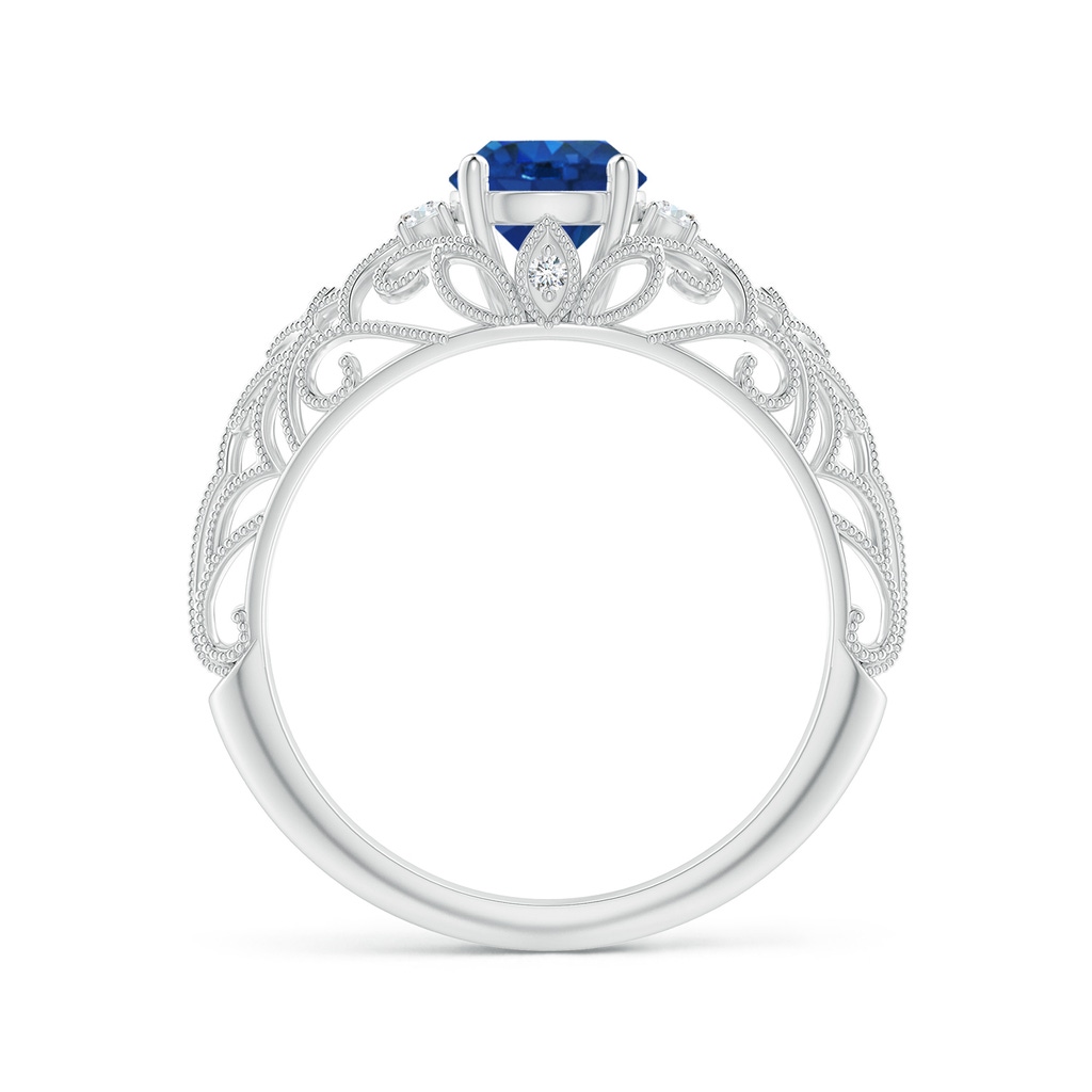 6mm AAA Aeon Vintage Style Solitaire Sapphire Filigree Engagement Ring in White Gold Side-1