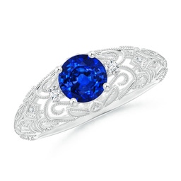 Round Lab Grown Blue Sapphire Vintage Inspired Rings