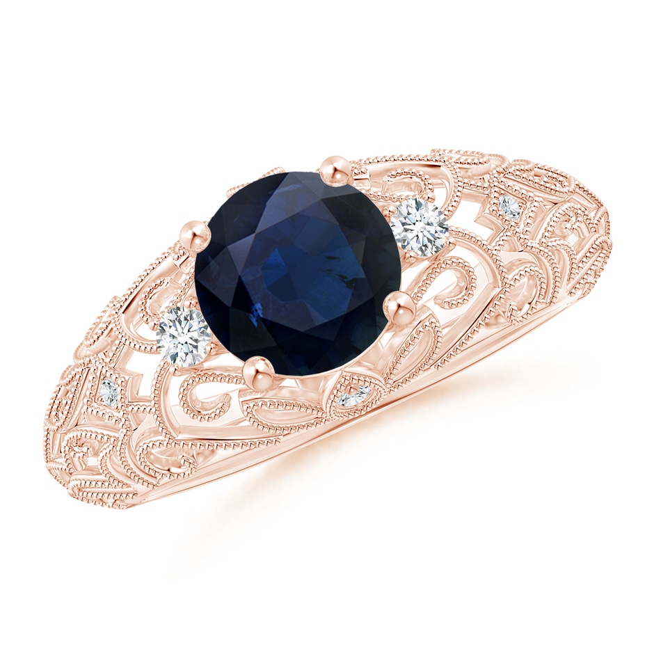 7mm A Aeon Vintage Style Solitaire Sapphire Filigree Engagement Ring in 18K Rose Gold 