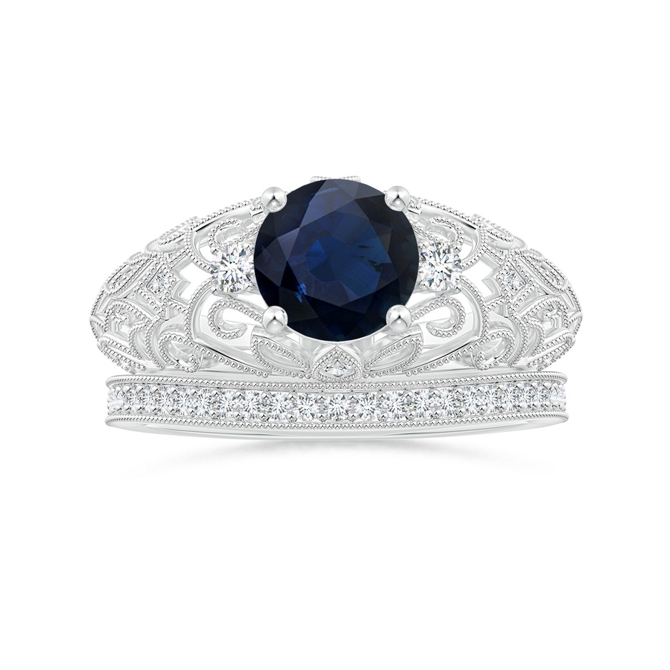 7mm A Aeon Vintage Style Solitaire Sapphire Filigree Engagement Ring in White Gold side-3