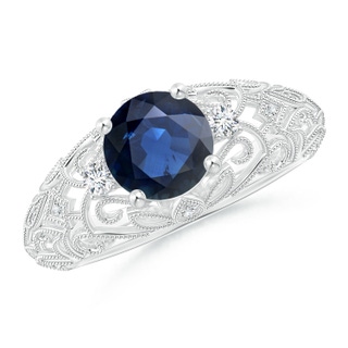 7mm AA Aeon Vintage Style Solitaire Sapphire Filigree Engagement Ring in 18K White Gold